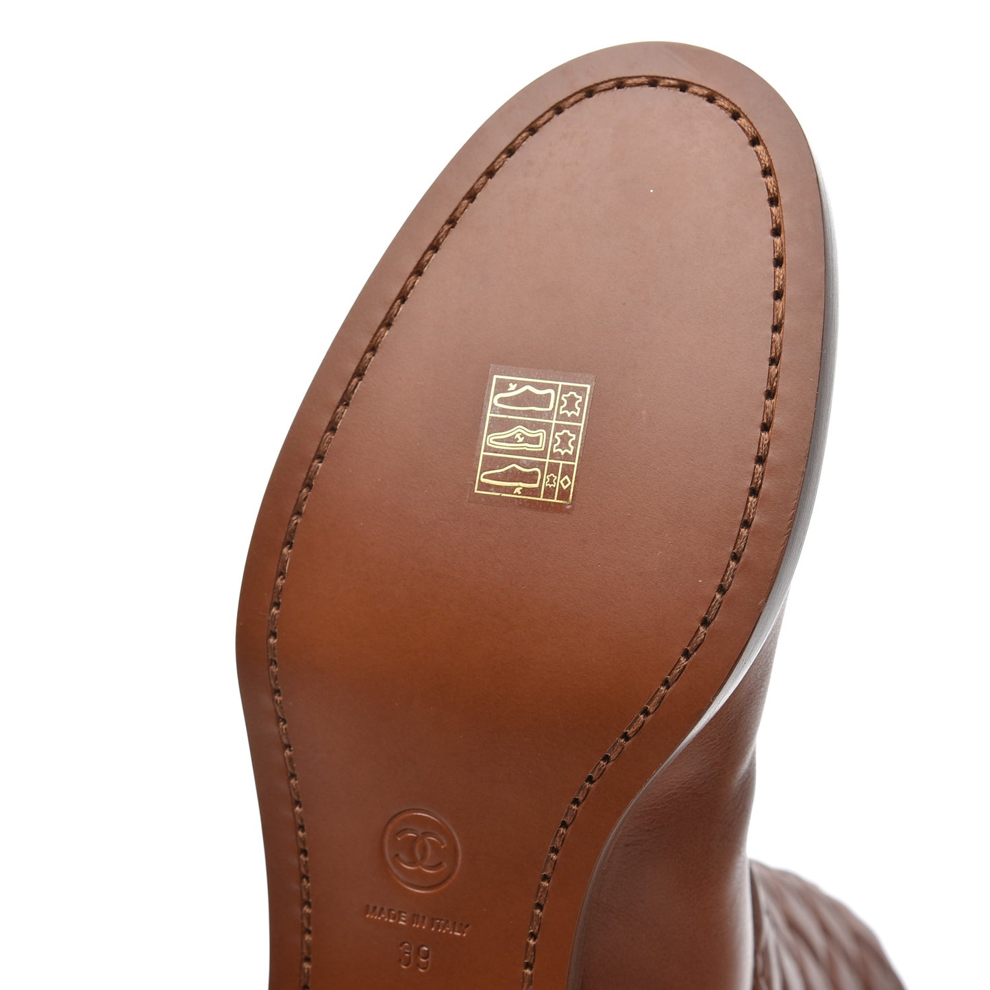 Calfskin CC Logo Mid Calf Boots 38 Caramel