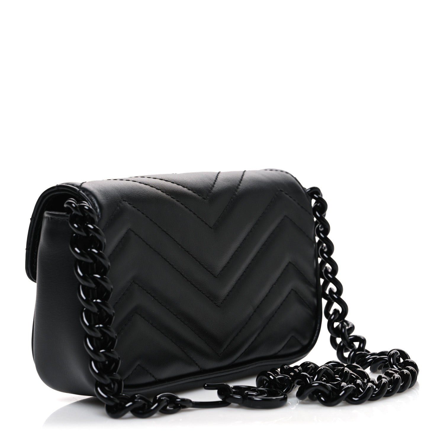 Gucci Calfskin Matelasse Monochrome GG Marmont Chain Belt Bag Black 3 of 10