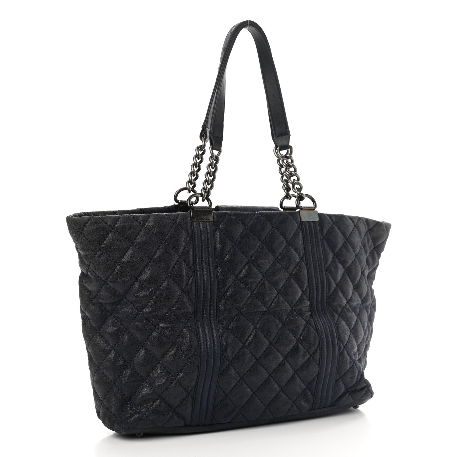 Chanel Iridescent Calfskin Quilted Large Gentle Boy Shopping Tote Navy 2 of 10