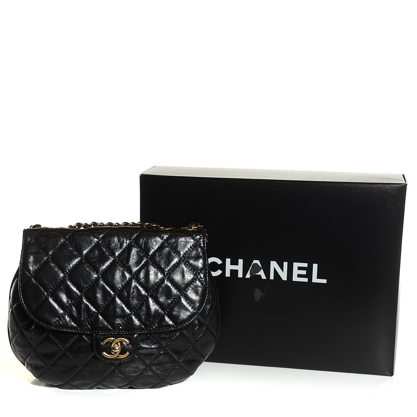 Calfskin Quilted Medium Bubble CC Flap Bag Black