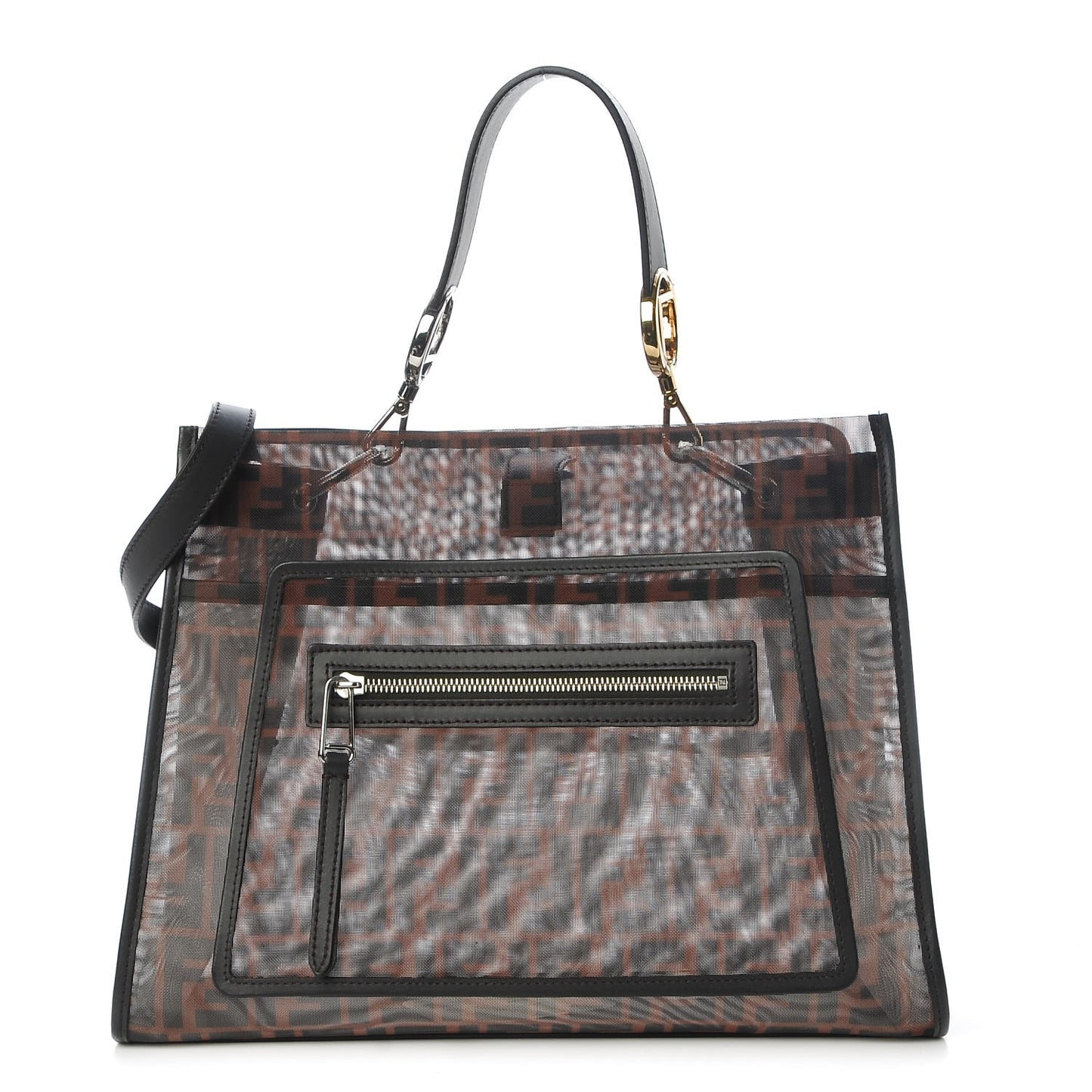 Mesh Vitello Century F is Fendi FF 1974 Regular Runaway Satchel Marrone Black Ebano