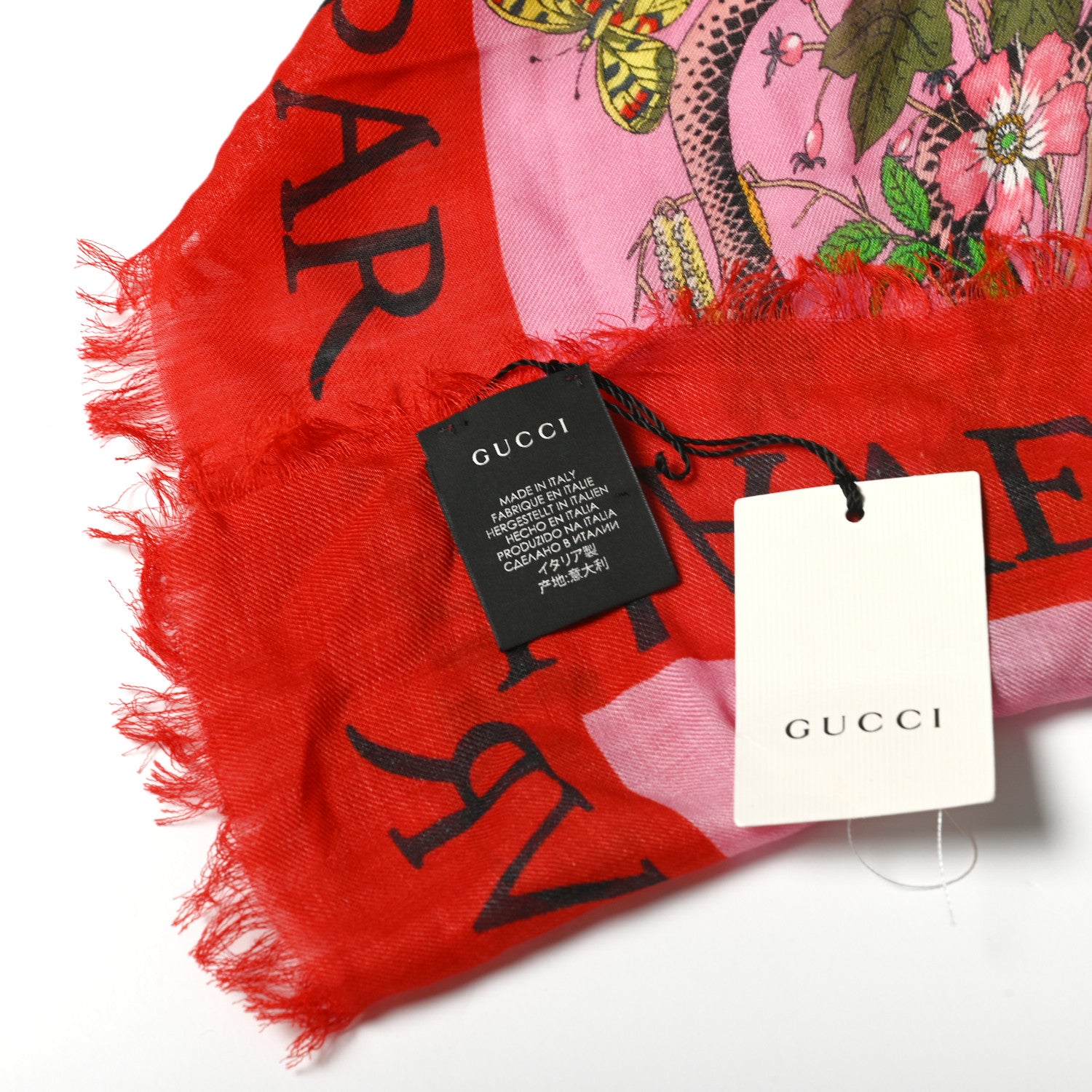 Gucci Wool Silk Flora Snake Print Shawl Scarf Roseate Red 4 of 5