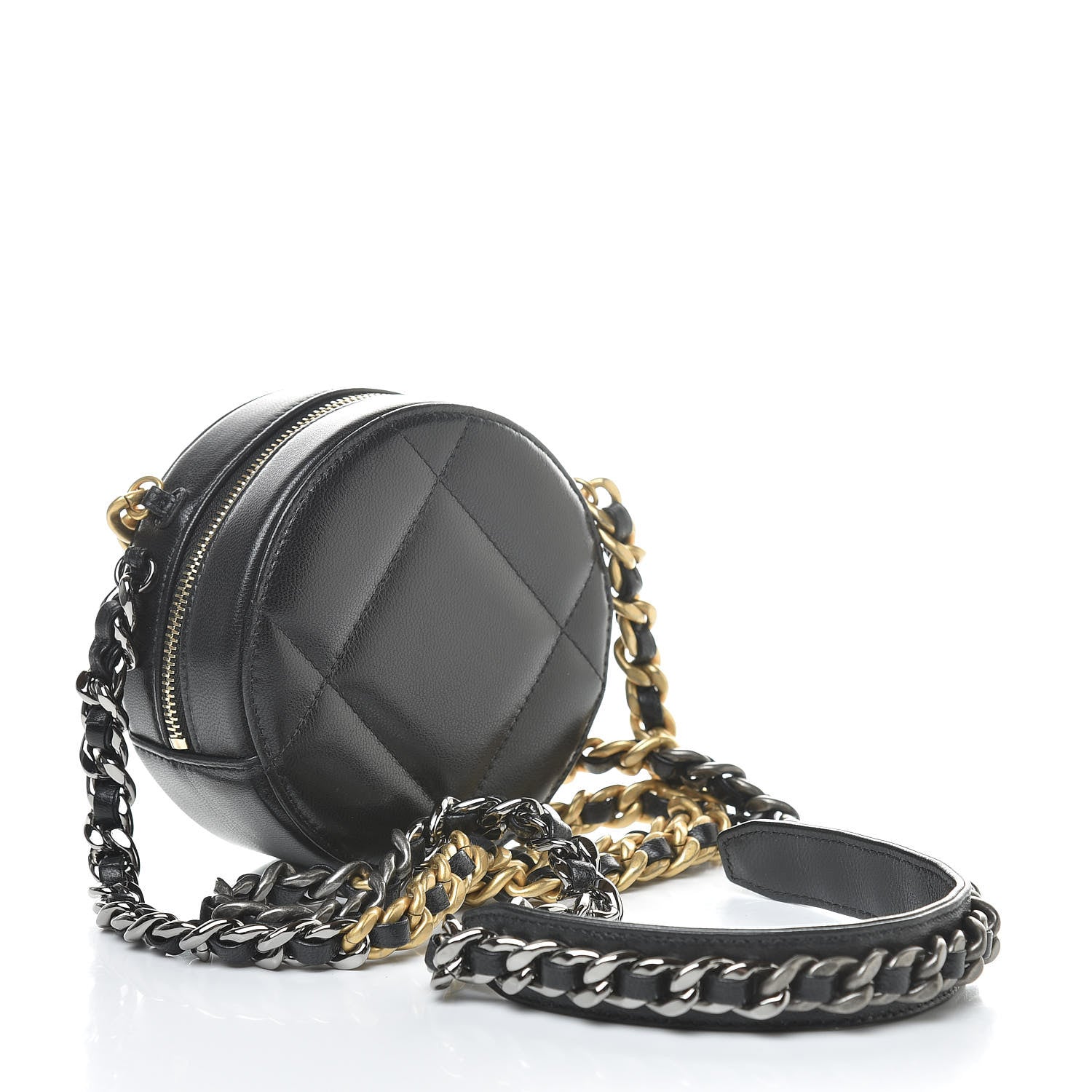 Chanel Lambskin Quilted 19 Round Clutch With Chain Black 3 of 11