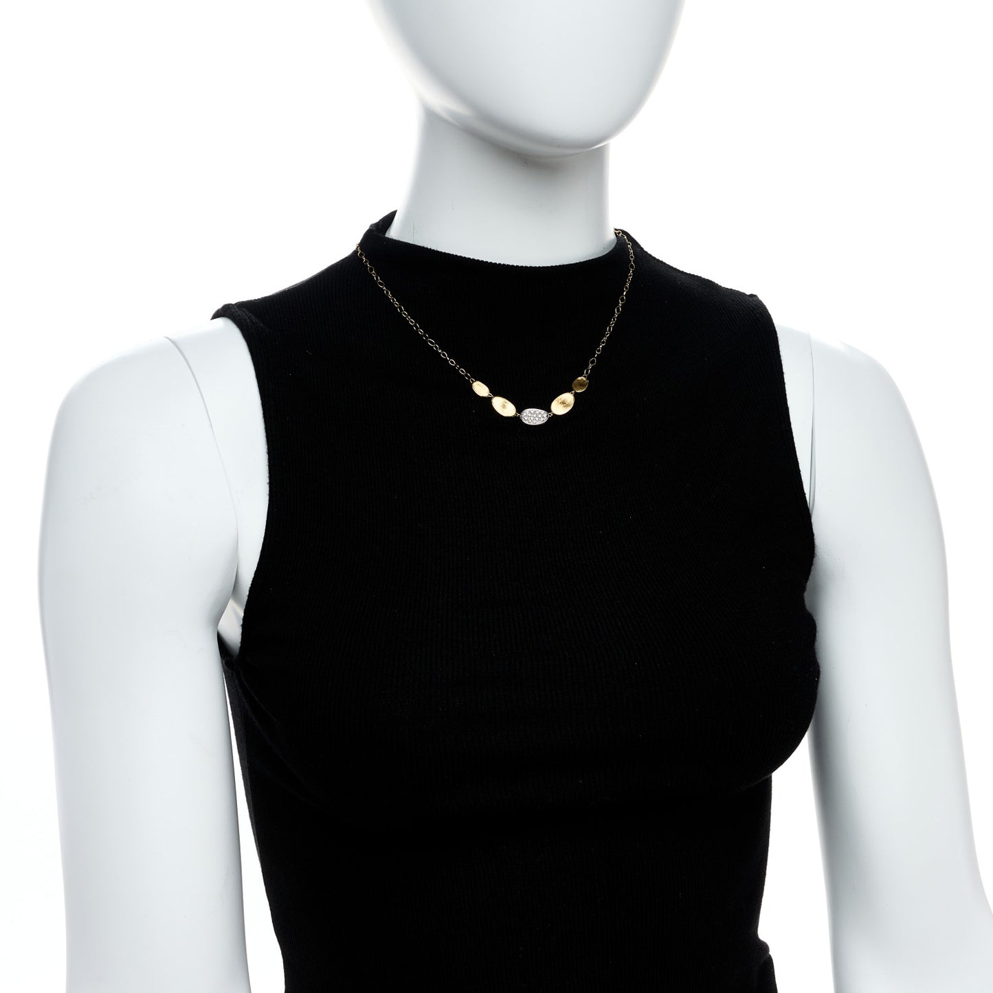 18K Yellow White Gold Diamond Lunaria Petite 5 Station Necklace
