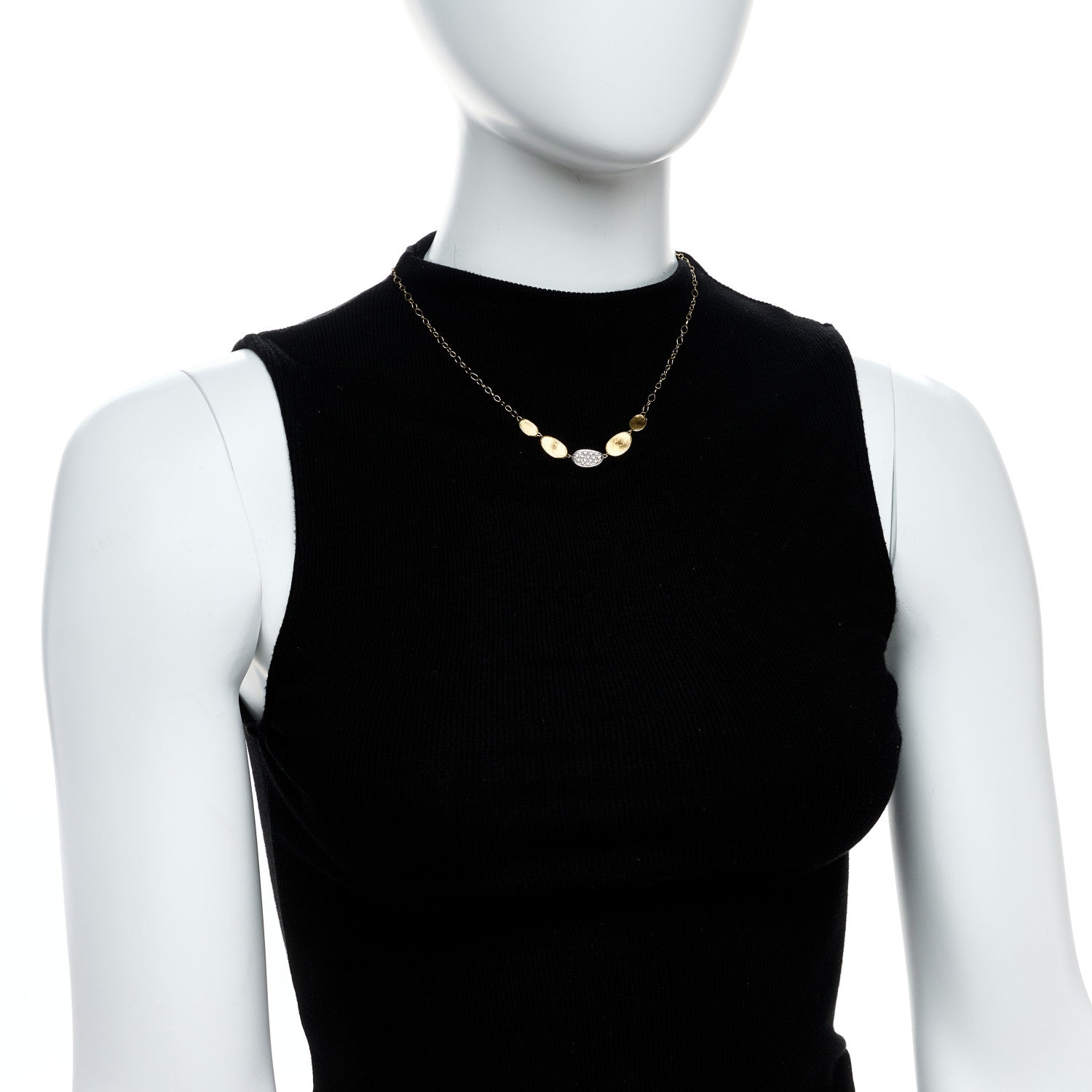 Marco Bicego 18K Yellow White Gold Diamond Lunaria Petite 5 Station Necklace 2 of 6