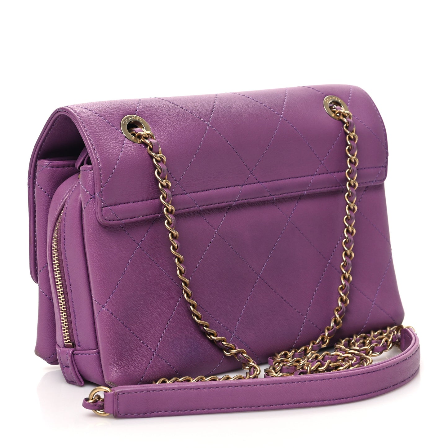 Lambskin Sleek And Chic Flap Purple