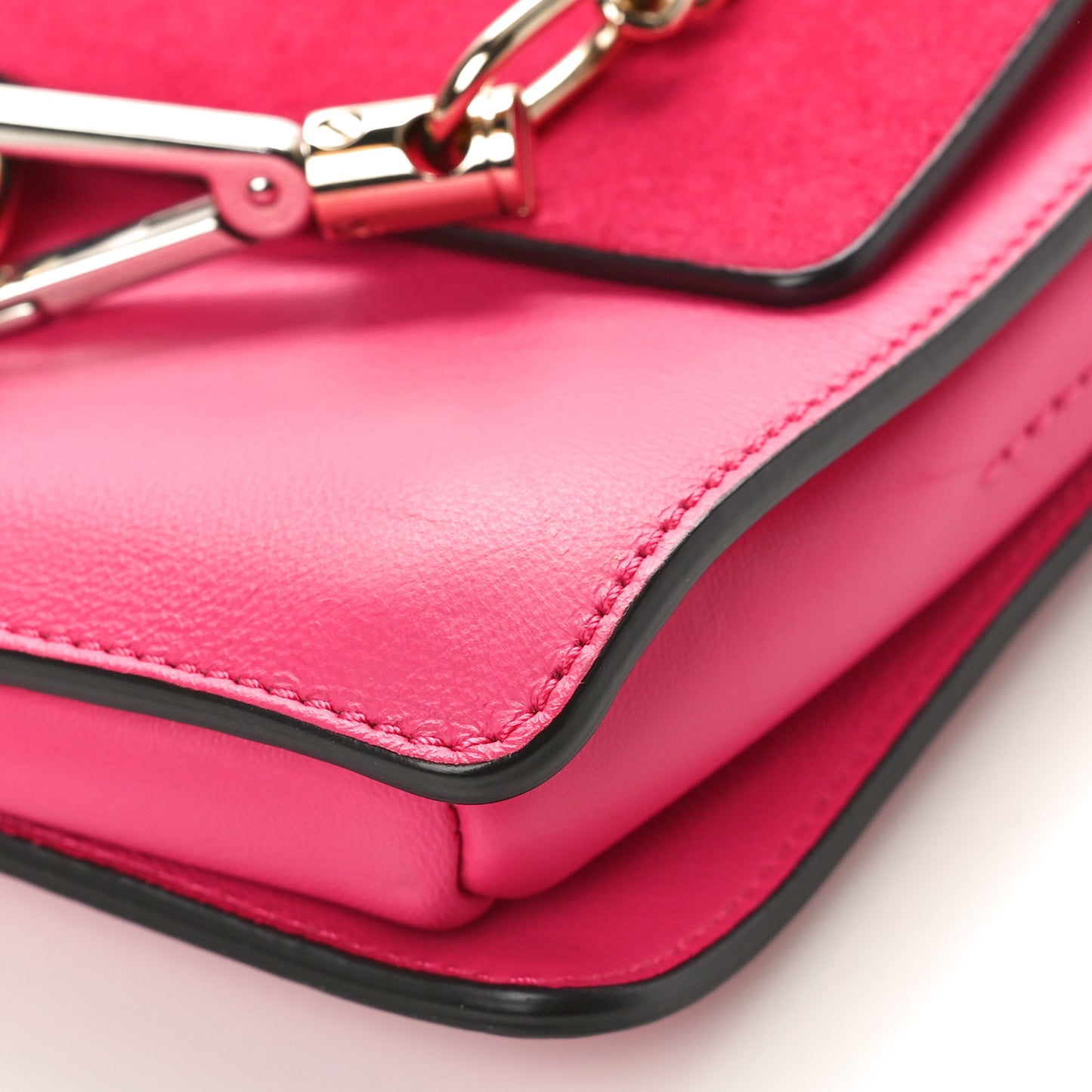 Suede Calfskin Small Faye Shoulder Bag Fuchsia Rose