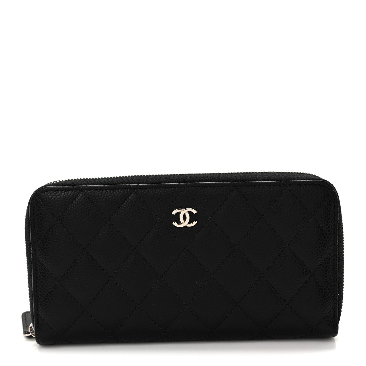 Caviar Quilted Large Gusset Zip Around Wallet Black