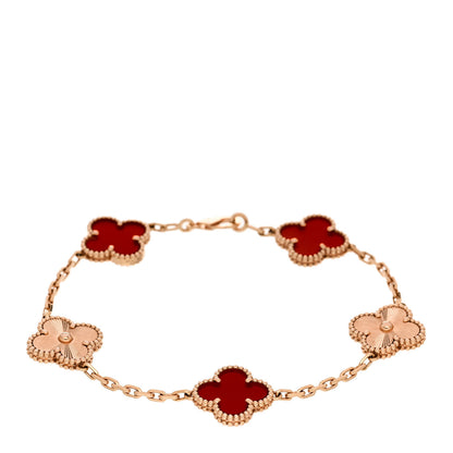 Van Cleef & Arpels 18K Rose Gold Carnelian 5 Motifs Guilloche Vintage Alhambra Bracelet 1 of 5