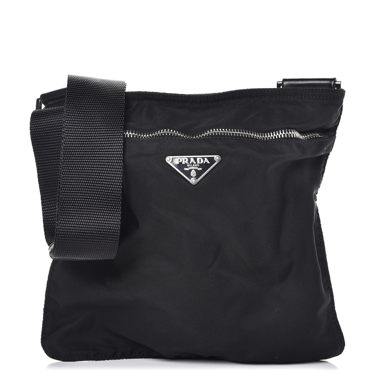 Nylon Flat Messenger Bag Black