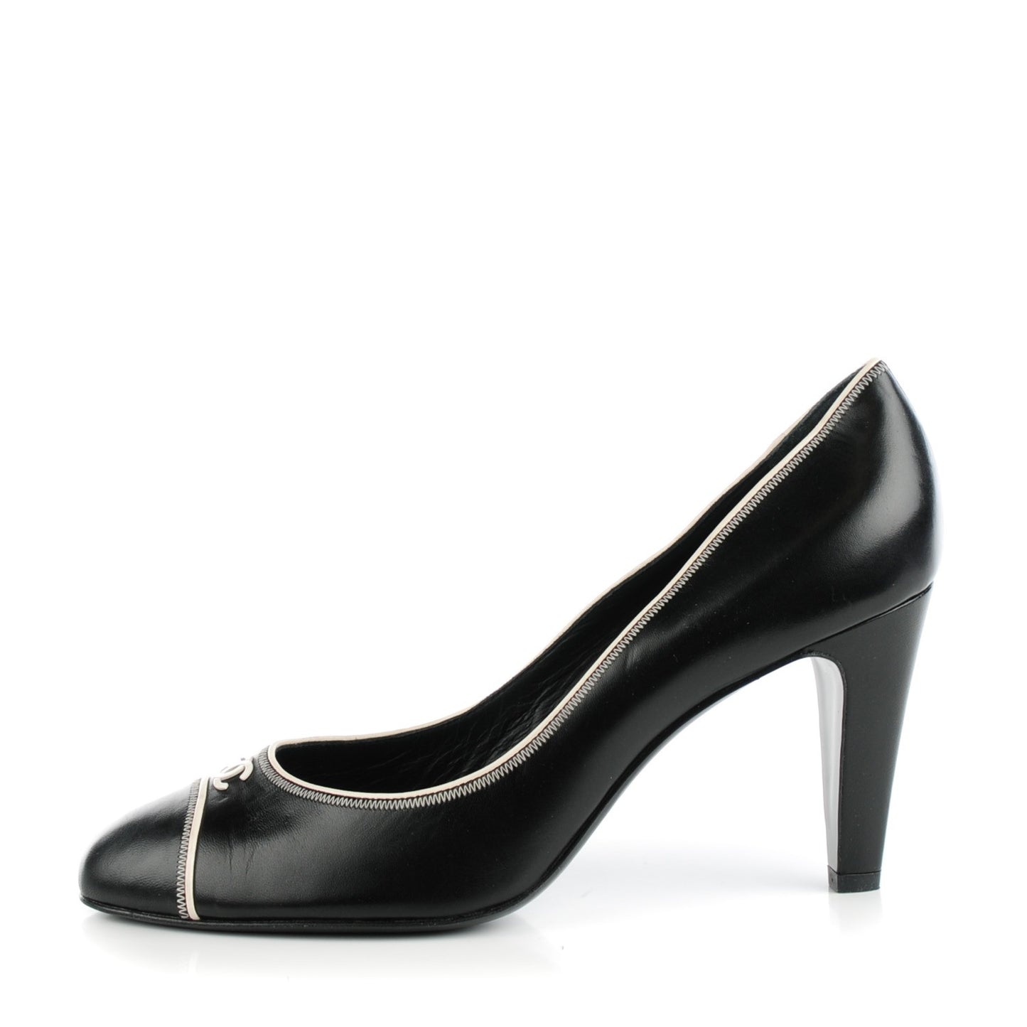 Lambskin CC Cap Toe Pumps 42 Black White