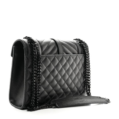 Saint Laurent Grain De Poudre Textured Mixed Matelasse Triquilt Medium Monogram Monochrome Satchel Black 3 of 11
