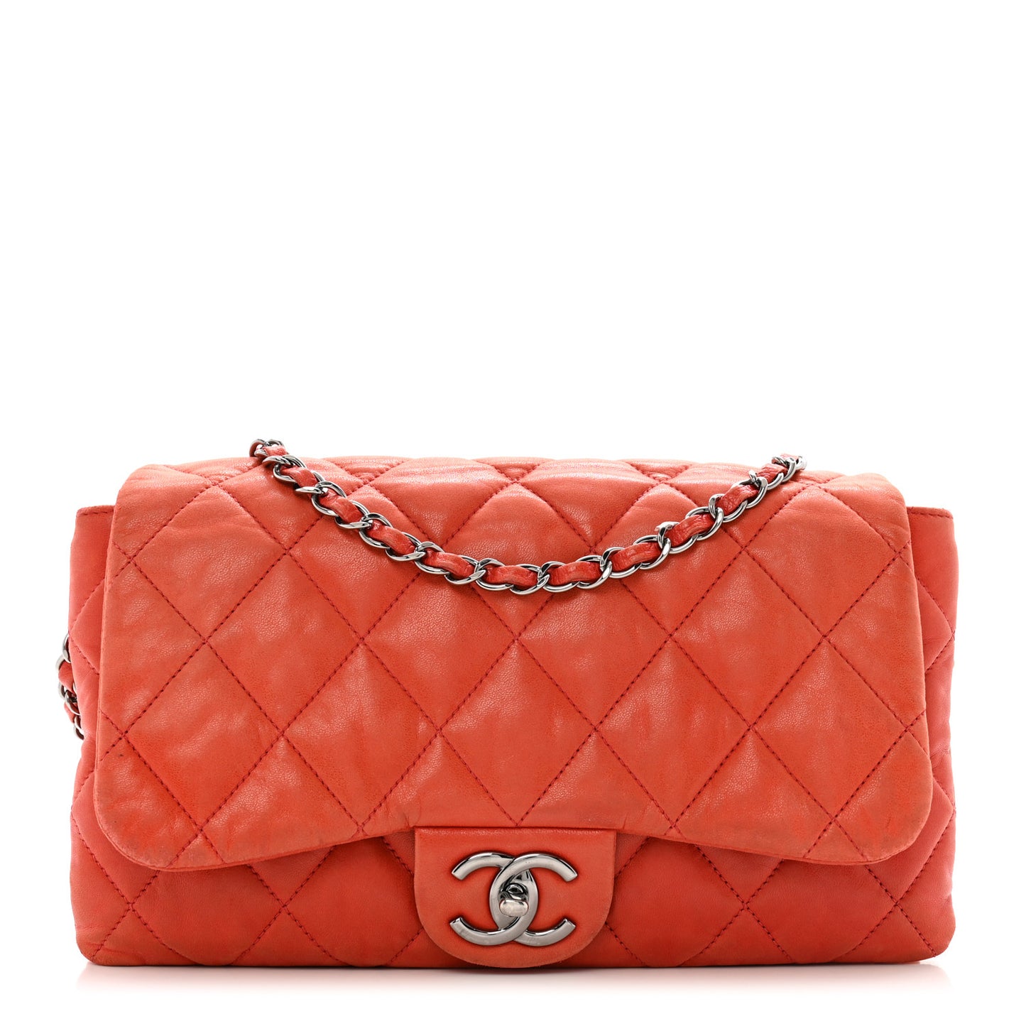 Lambskin Quilted Chanel 3 Accordion Flap Bag Red