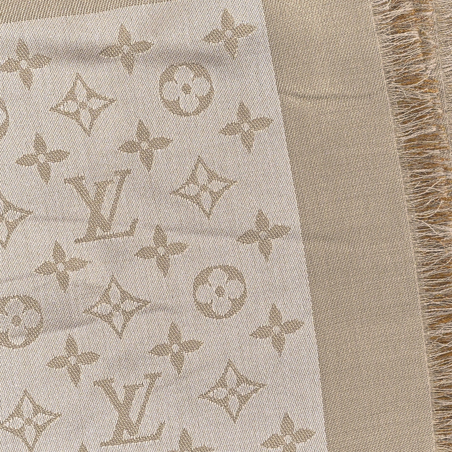Silk Lurex Wool Monogram Shine Shawl Greige