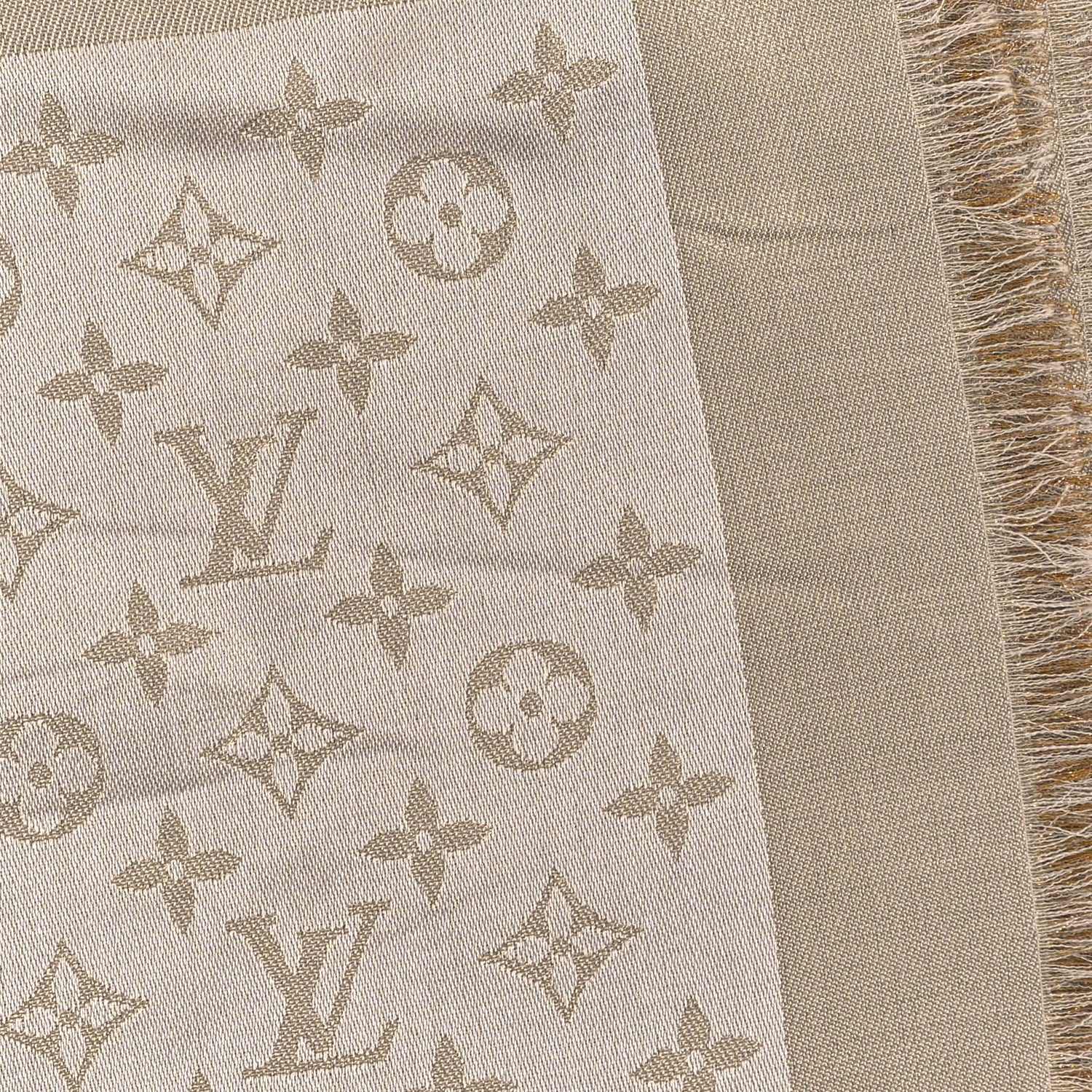 Louis Vuitton Silk Lurex Wool Monogram Shine Shawl Greige 4 of 4