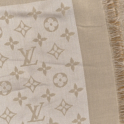 Louis Vuitton Silk Lurex Wool Monogram Shine Shawl Greige 4 of 4