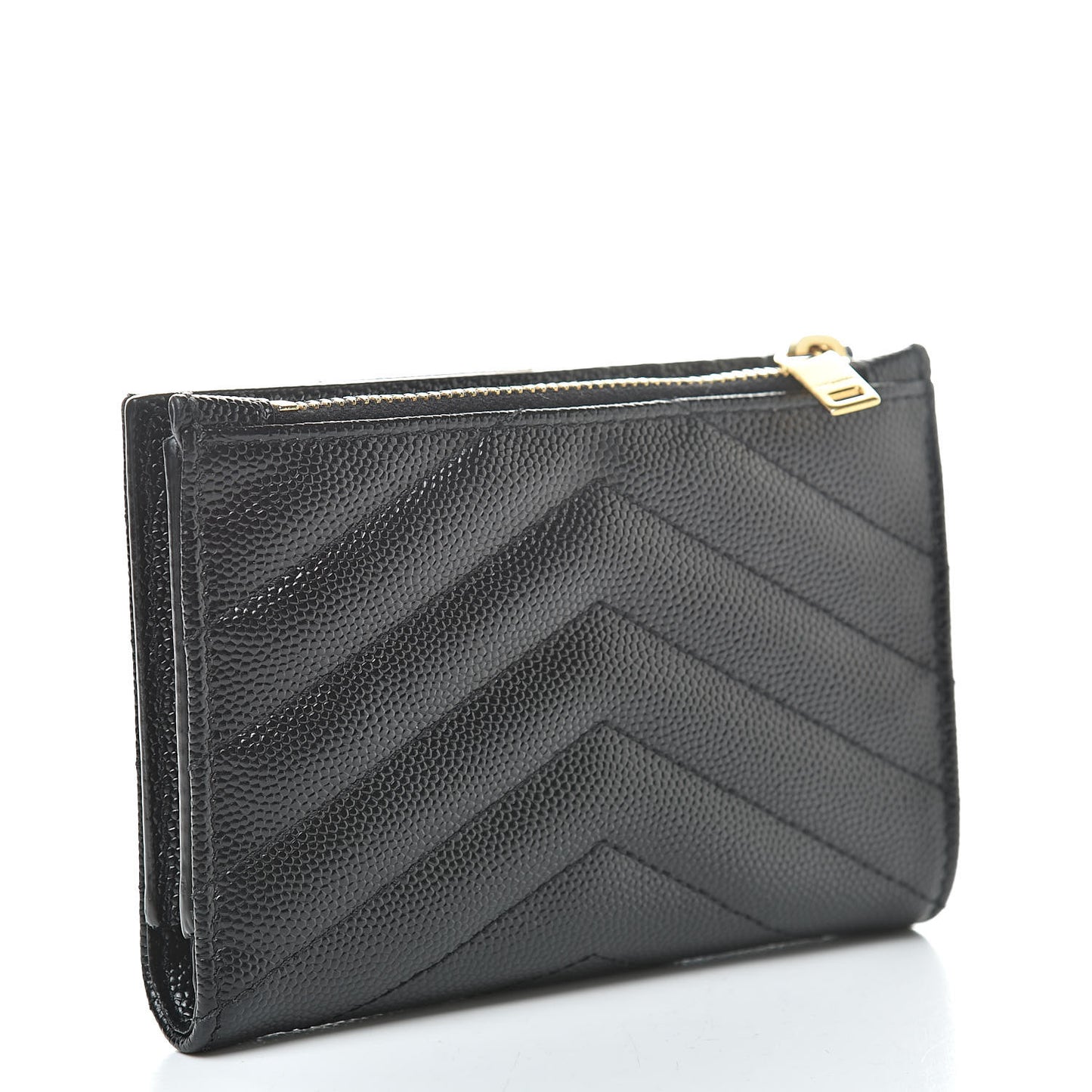 Grain De Poudre Matelasse Chevron Monogram Zipped Two-Part Wallet Black