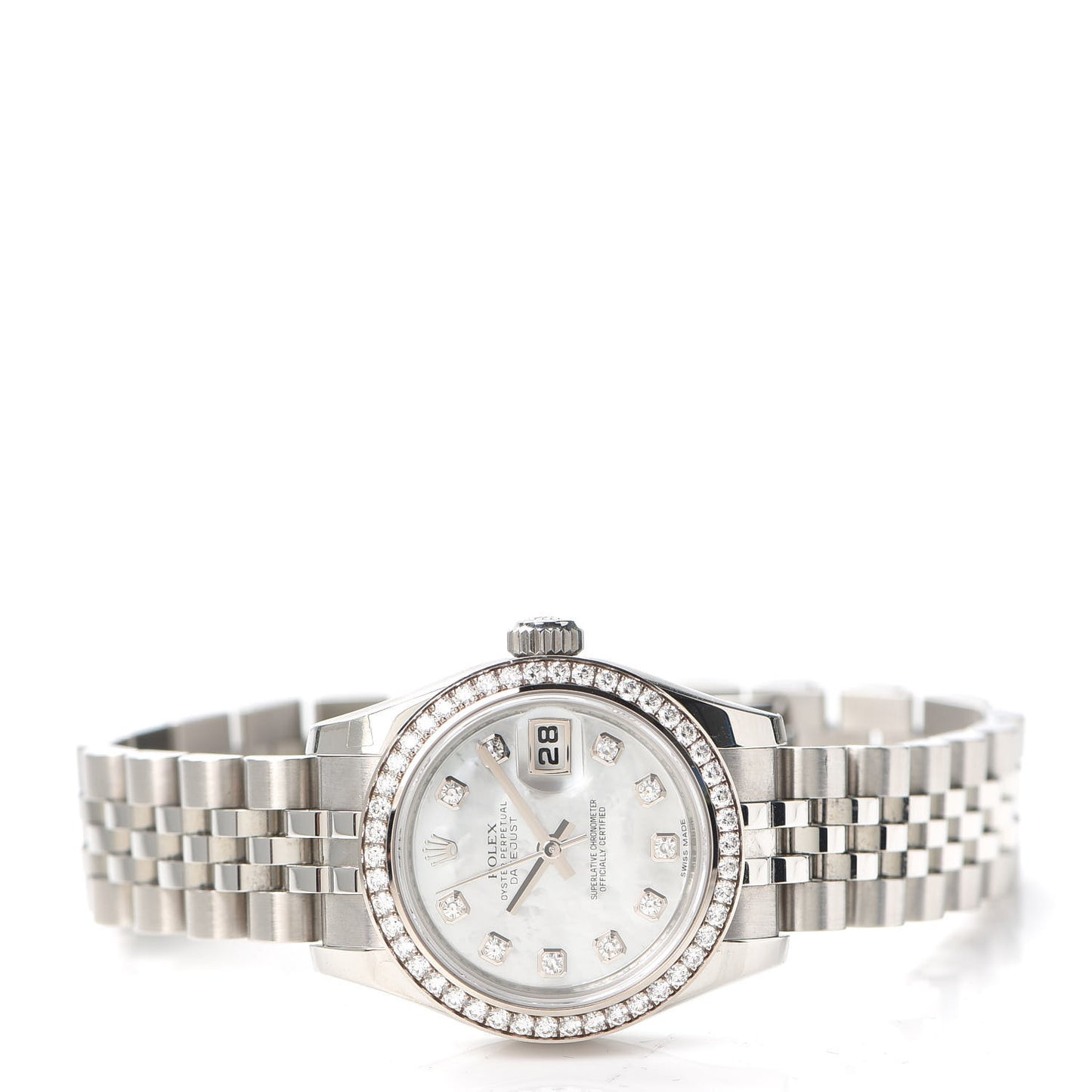 Stainless Steel 18K White Gold Diamond Mother of Pearl 26mm Oyster Perpetual Datejust Watch 179384