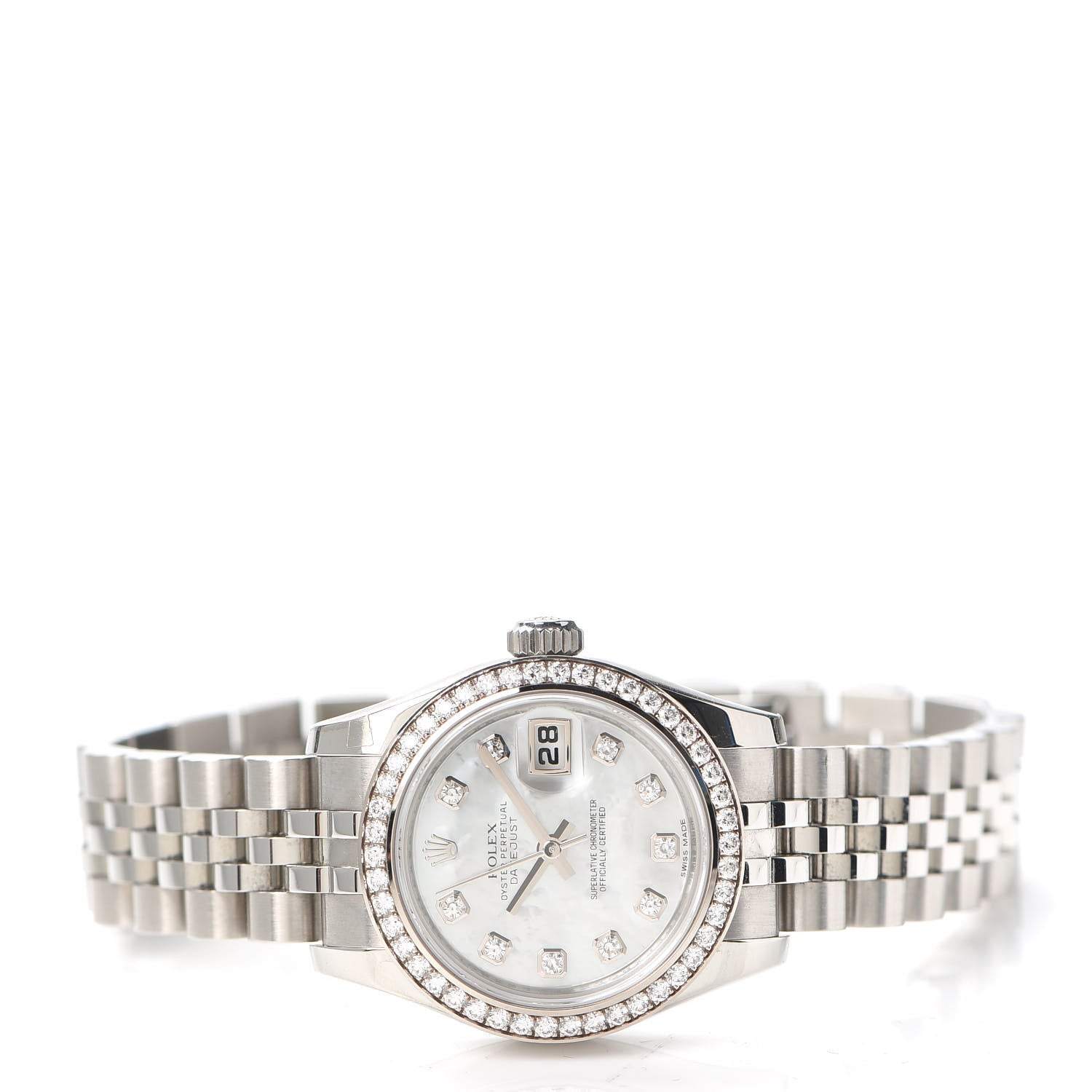 Rolex Stainless Steel 18K White Gold Diamond Mother of Pearl 26mm Oyster Perpetual Datejust Watch 179384 2 of 6