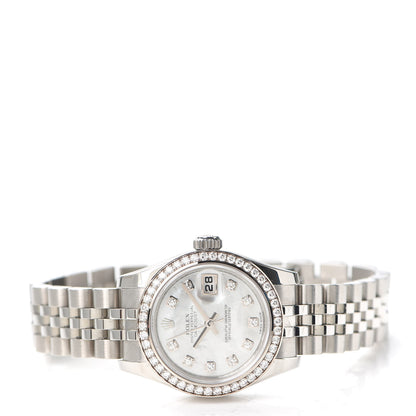 Rolex Stainless Steel 18K White Gold Diamond Mother of Pearl 26mm Oyster Perpetual Datejust Watch 179384 2 of 6