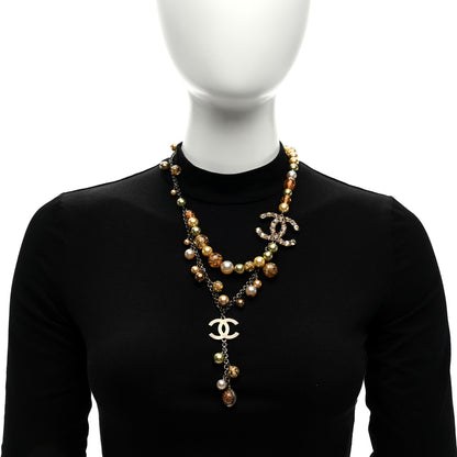 Chanel Pearl Bead Enamel CC Long Necklace Gold Multicolor 3 of 5