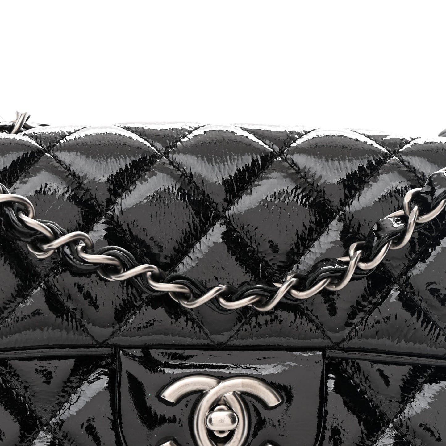 Crinkled Patent Quilted East West Flap Black