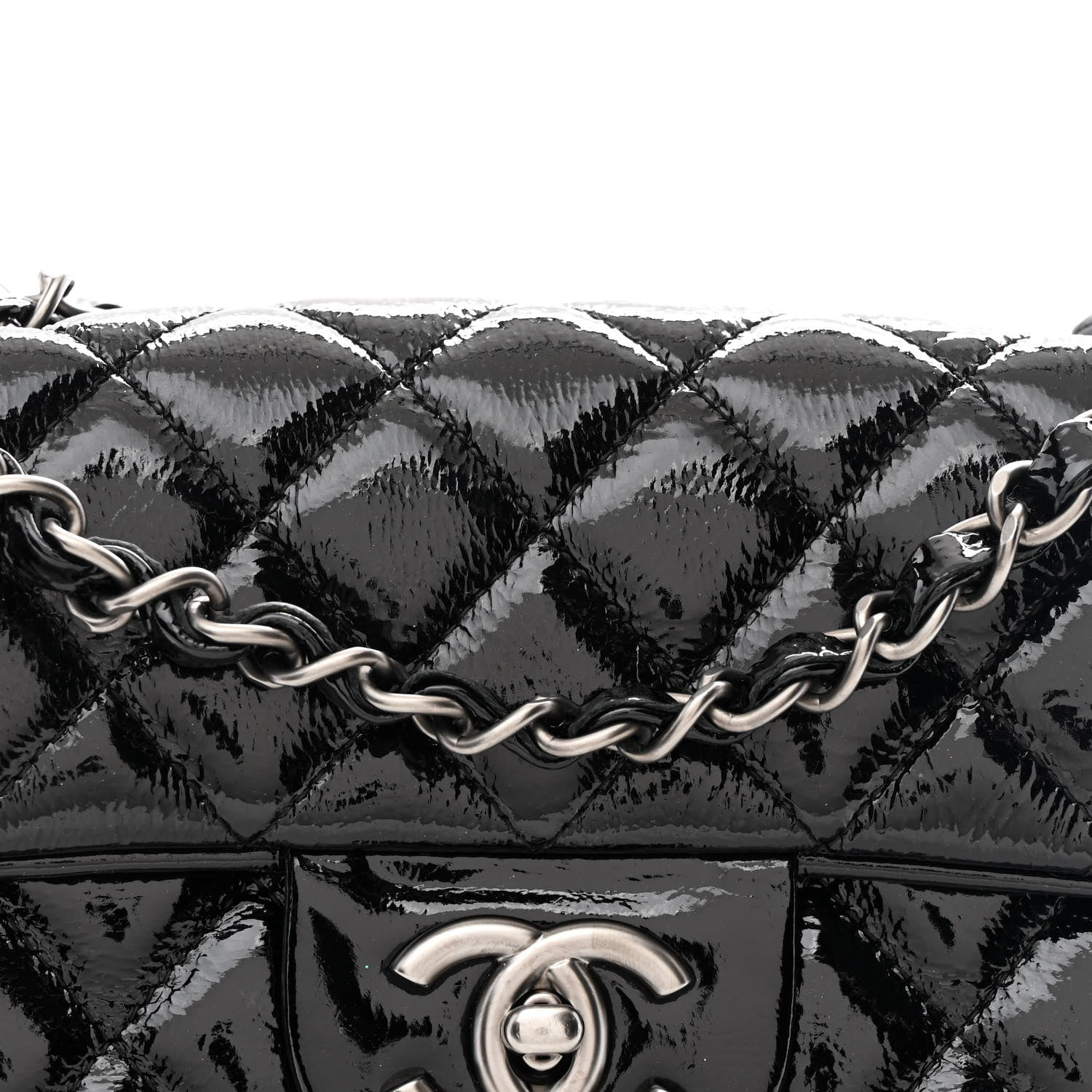 Chanel Crinkled Patent Quilted East West Flap Black 7 of 10