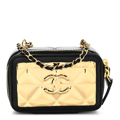 Chanel Lambskin Metal Quilted Extra Mini Vanity Case With Chain Black Gold 1 of 9