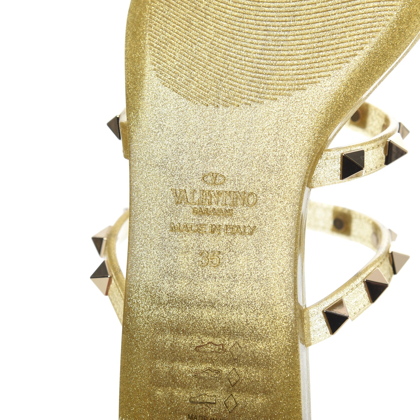 PVC Jelly Glitter Rockstud Caged Flat Thong Sandals 35 Oro