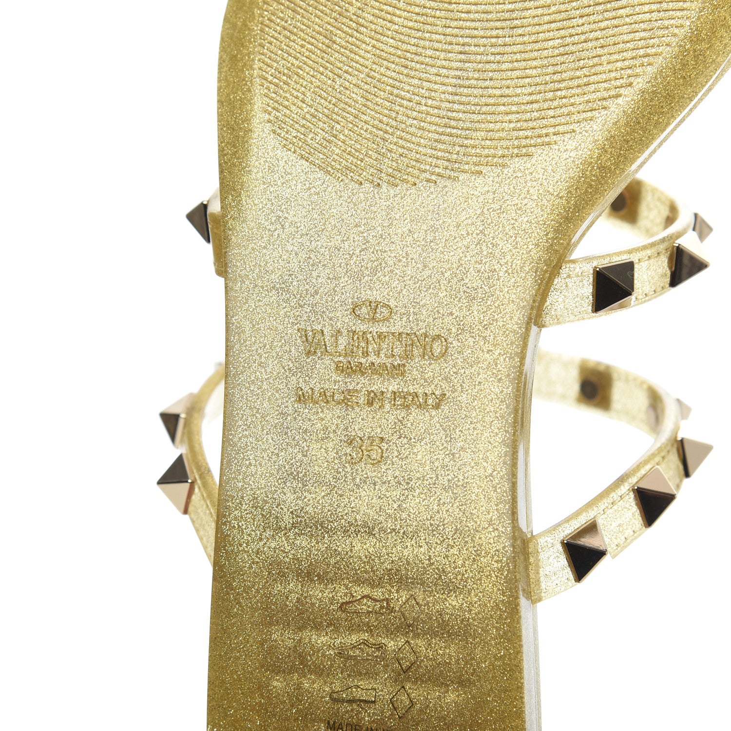 Valentino Garavani PVC Jelly Glitter Rockstud Caged Flat Thong Sandals 35 Oro 7 of 8