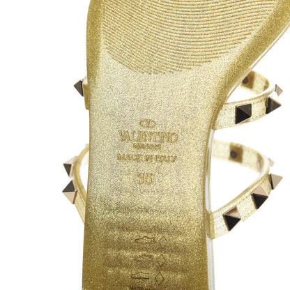 Valentino Garavani PVC Jelly Glitter Rockstud Caged Flat Thong Sandals 35 Oro 7 of 8