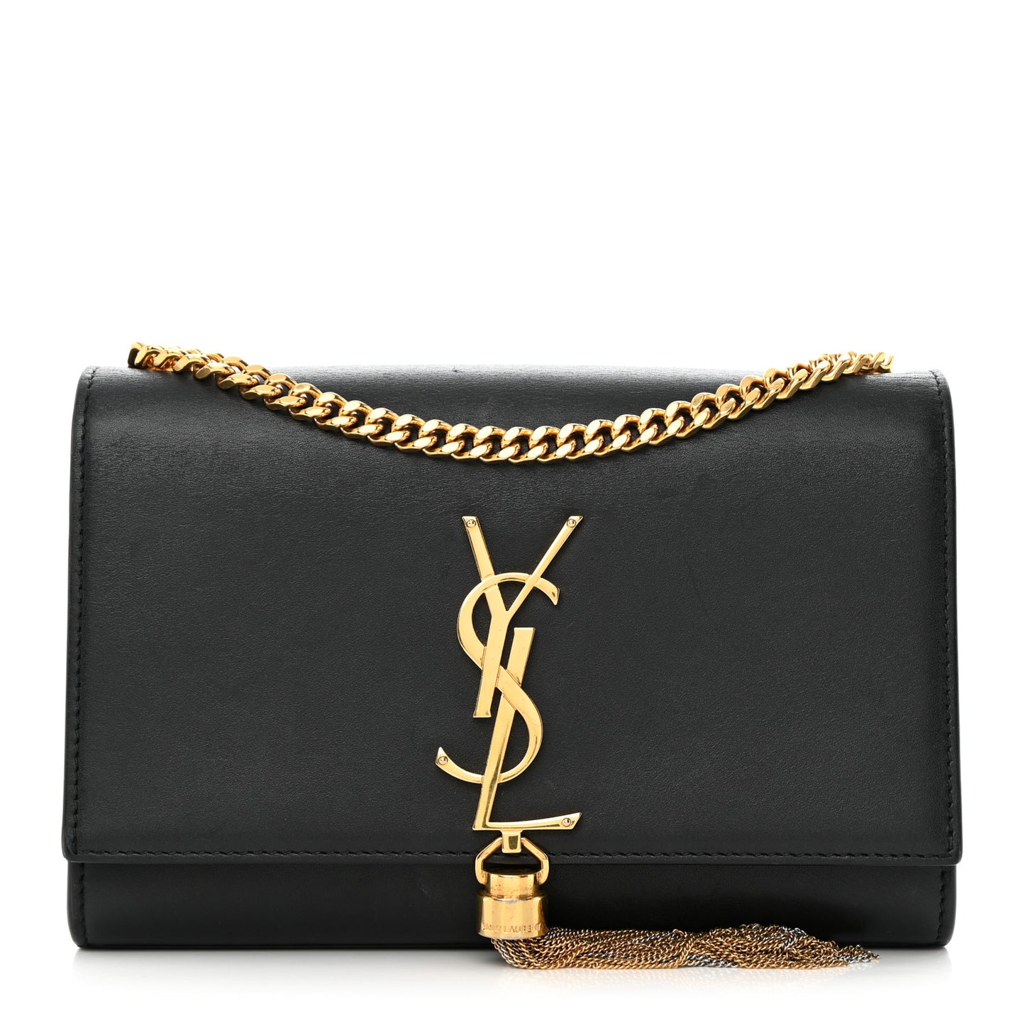 Calfskin Small Classic Monogram Kate Tassel Satchel Black