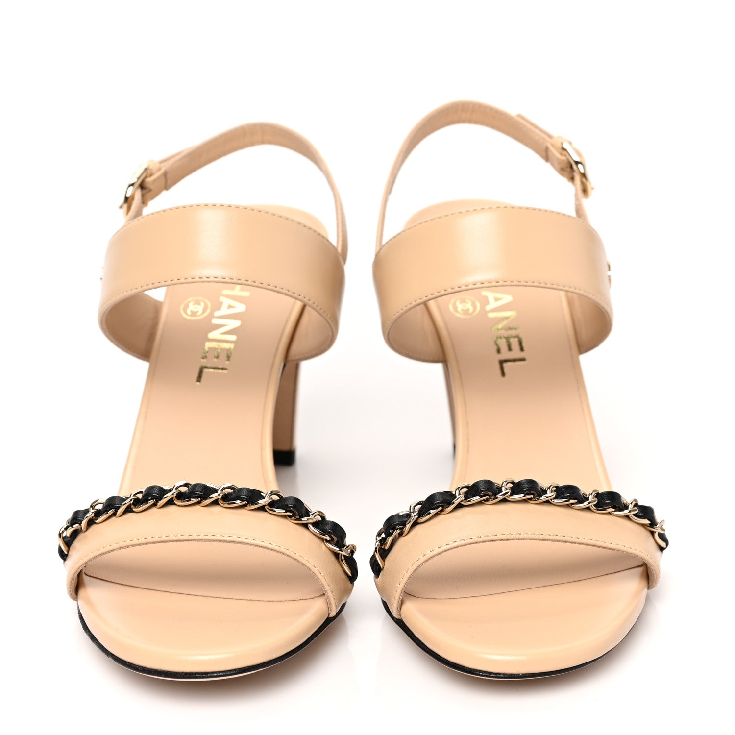 Chanel Lambskin Chain Sandals 37 Beige 2 of 8