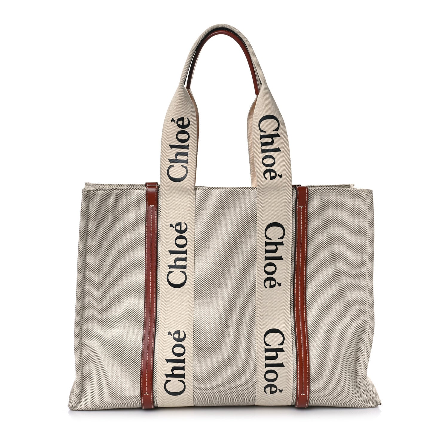 Cotton Calfskin Large Woody Ribbon Tote White Brown