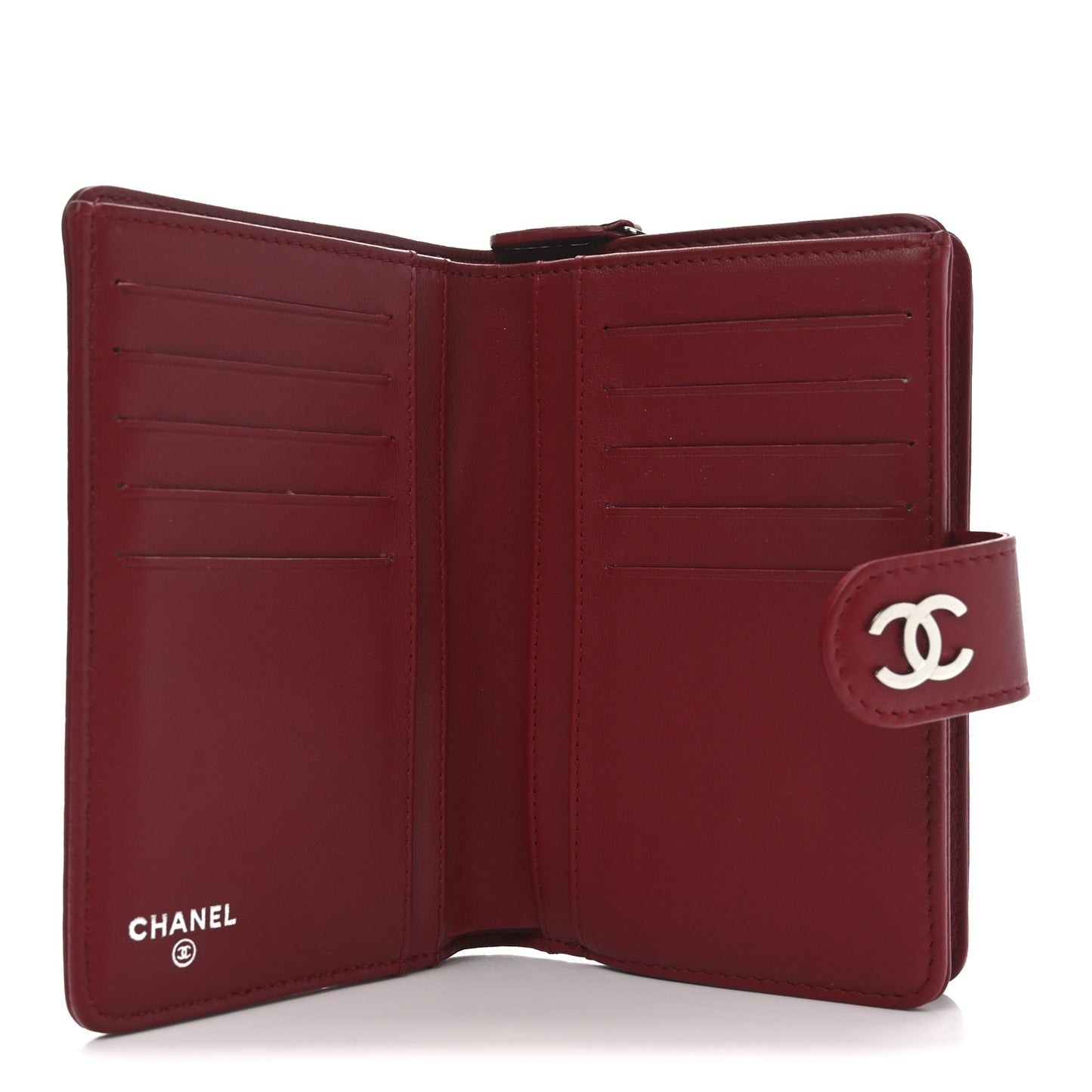 Lambskin Camellia Embossed Zipped Pocket Wallet Red