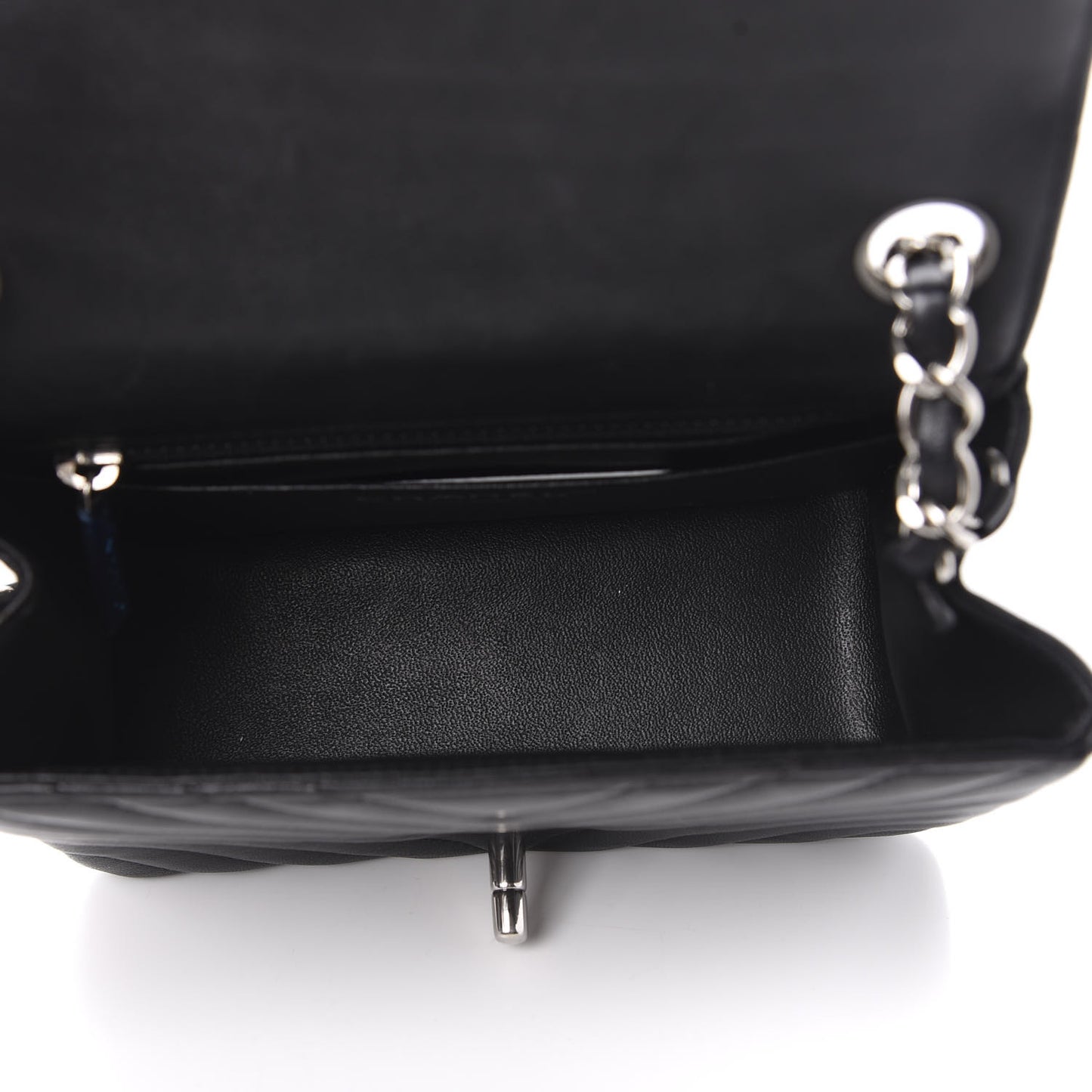 Lambskin Chevron Quilted Mini Square Flap Black