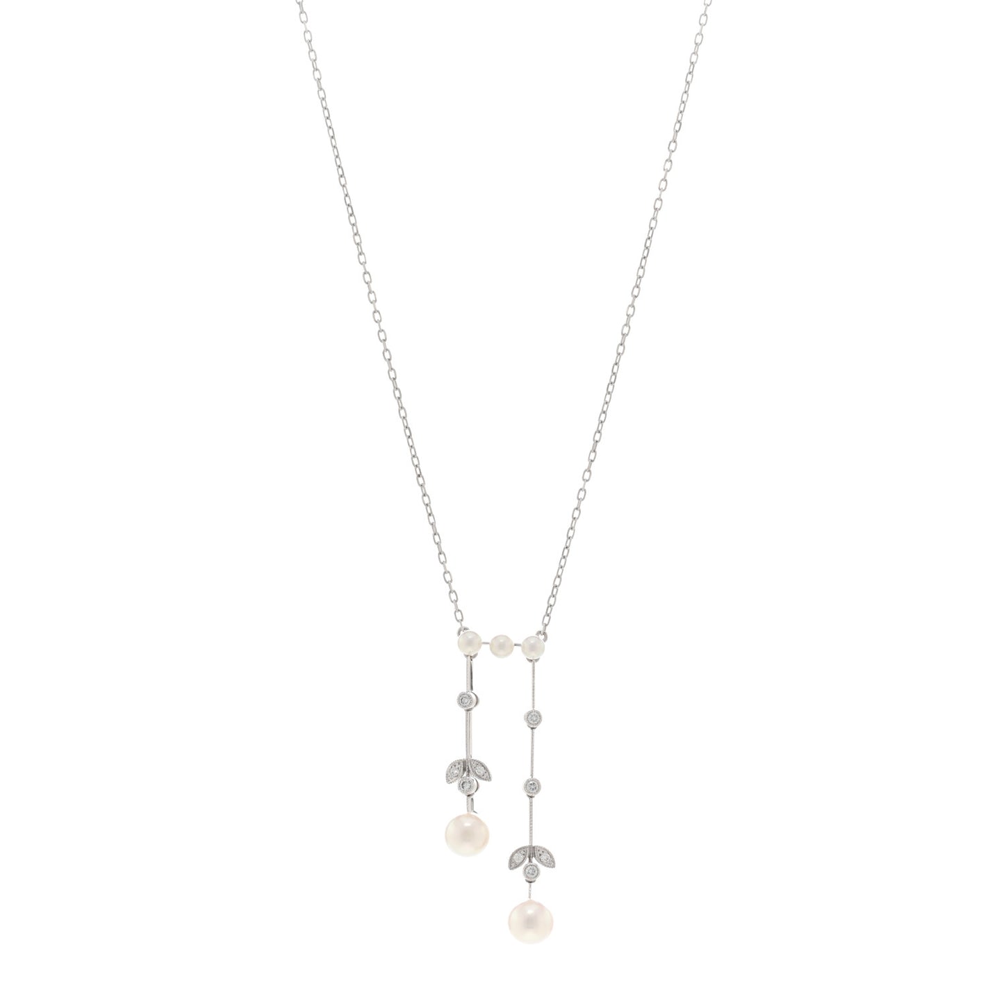 18K White Gold Diamond Akoya Pearl Olive Chandelier Pendant Necklace