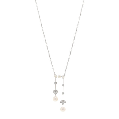 Mikimoto 18K White Gold Diamond Akoya Pearl Olive Chandelier Pendant Necklace 1 of 4
