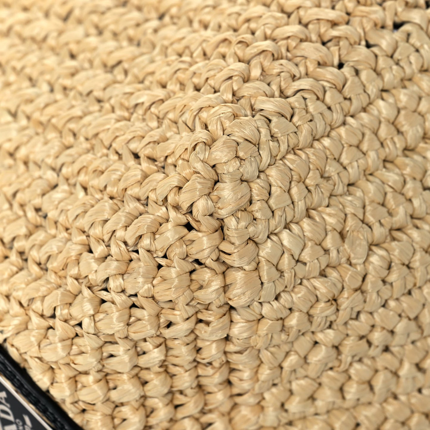 Yarn Raffia Effect Crochet Embroidered Logo Tote Naturale