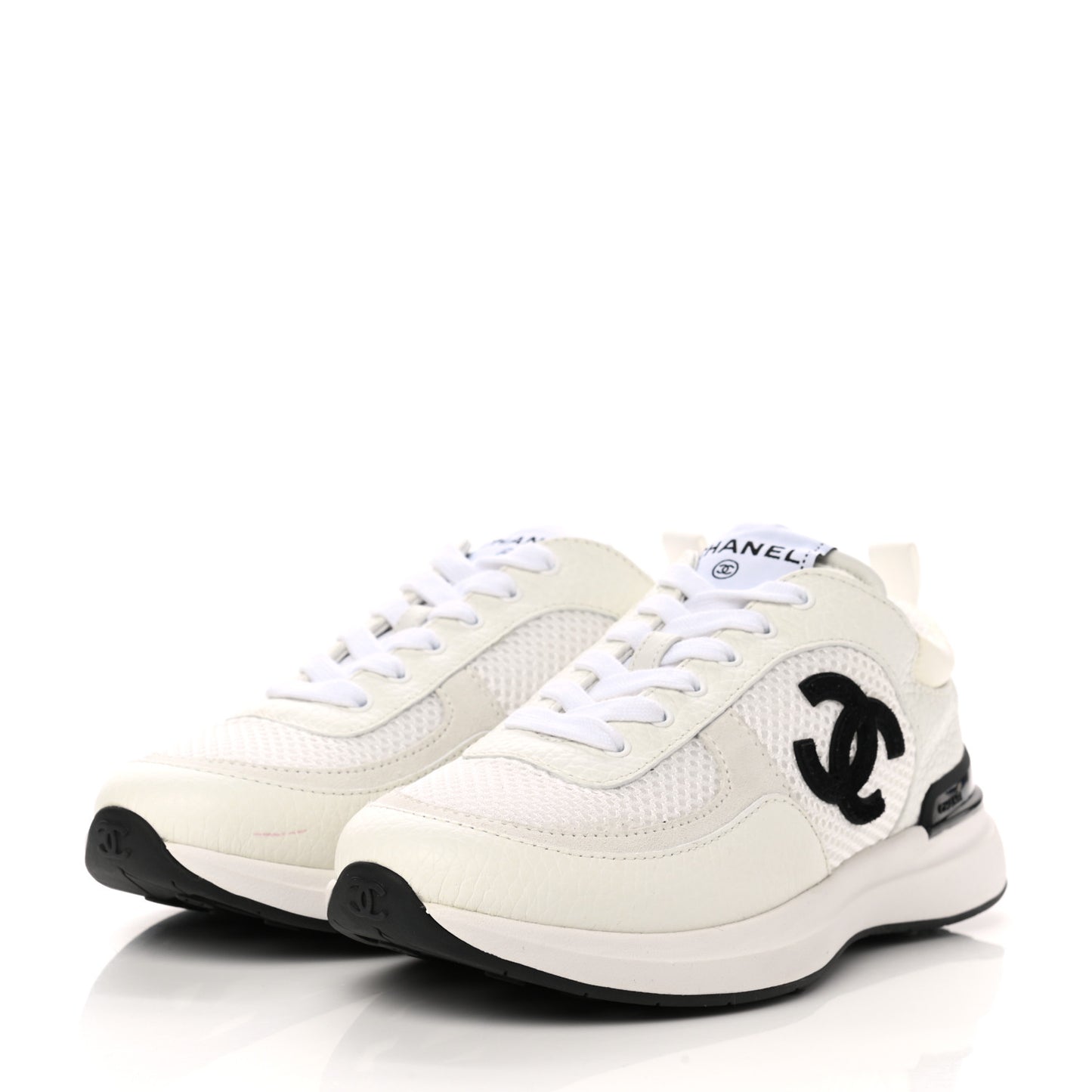 Calfskin Mesh Lycra Suede Womens Logo Sneakers 35.5 White