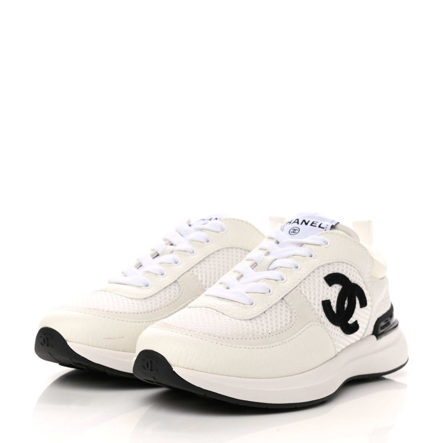 Chanel Calfskin Mesh Lycra Suede Womens Logo Sneakers 35.5 White 3 of 8