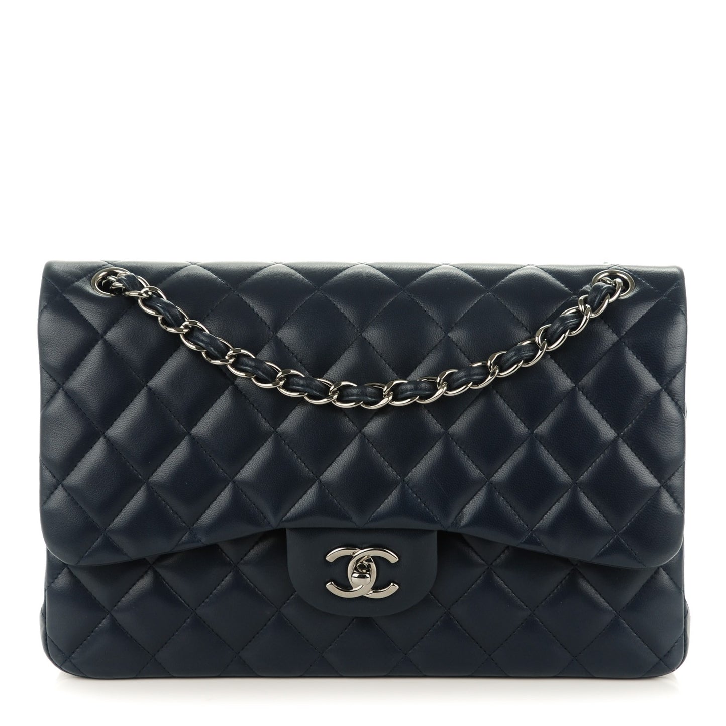 Lambskin Quilted Jumbo Double Flap Navy Blue