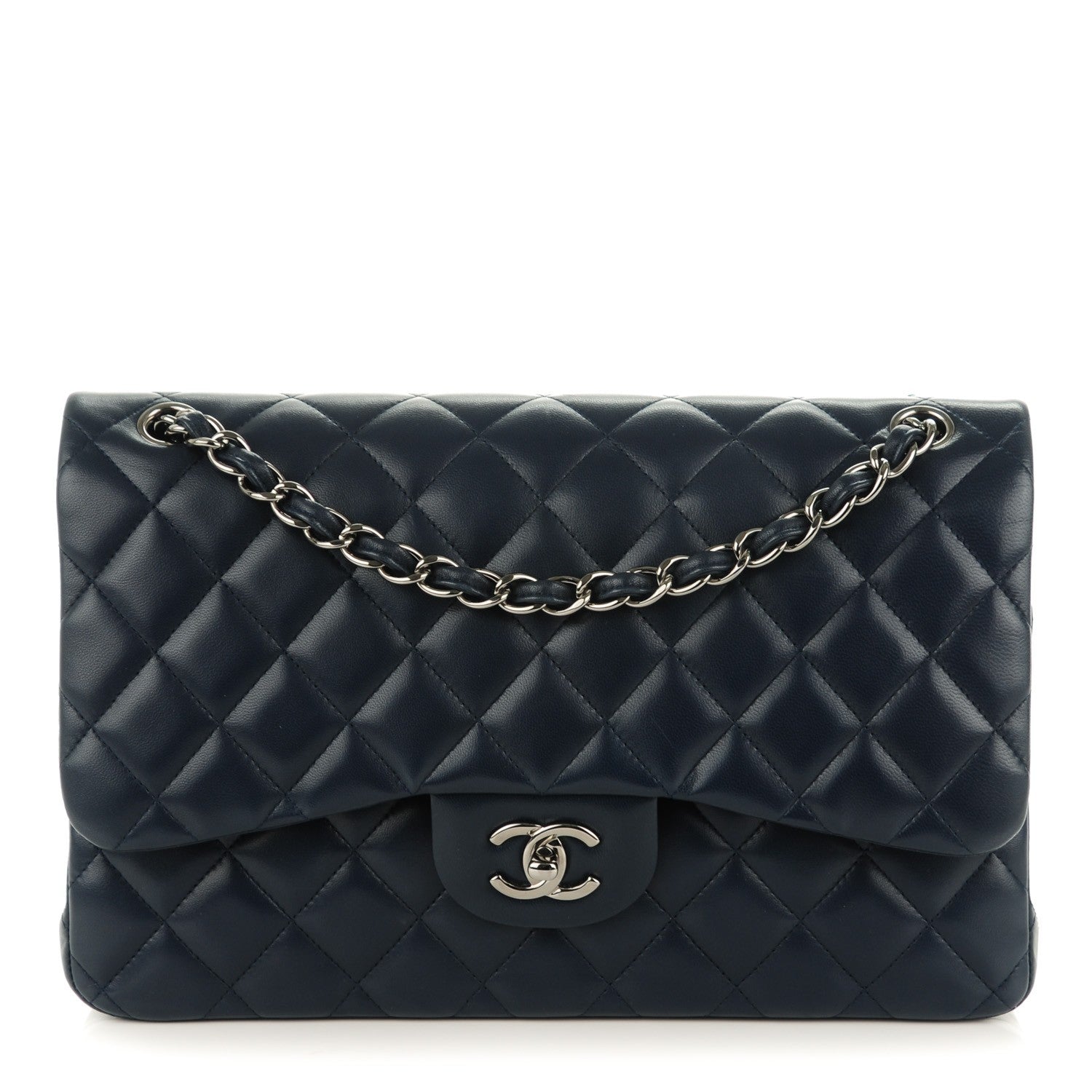 Chanel Lambskin Quilted Jumbo Double Flap Navy Blue 1 of 8