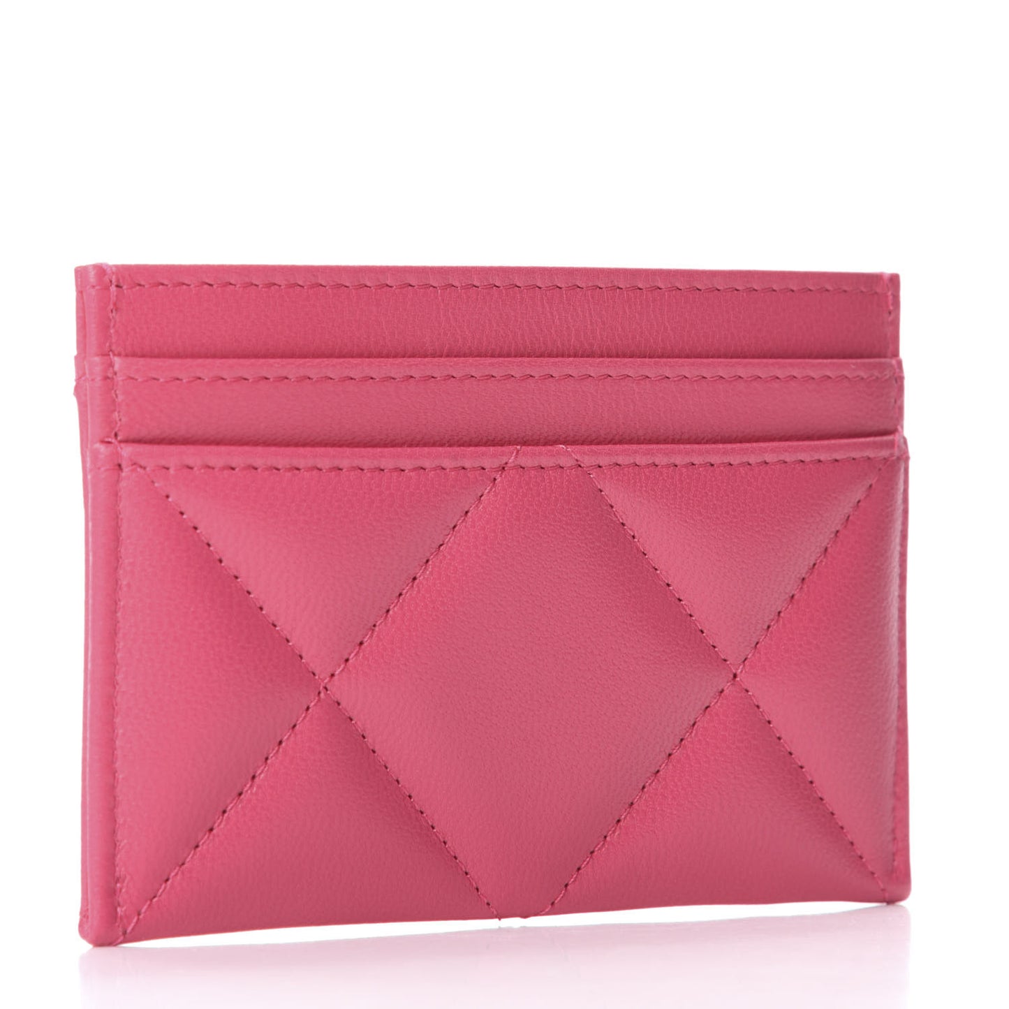 Lambskin Quilted Chanel 19 Card Holder Dark Pink