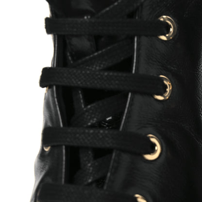 Chanel Shiny Calfskin Patent Cap Toe Lace Up Combat Boots 38 Black 11 of 12
