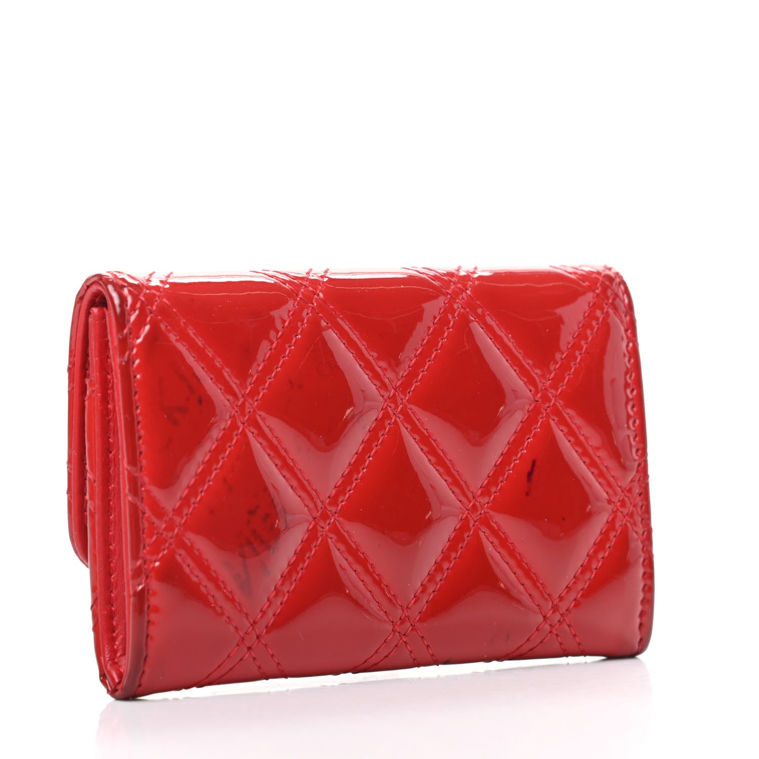 Chanel Patent Quilted Double Stitched Flap Card Holder Red 3 of 13