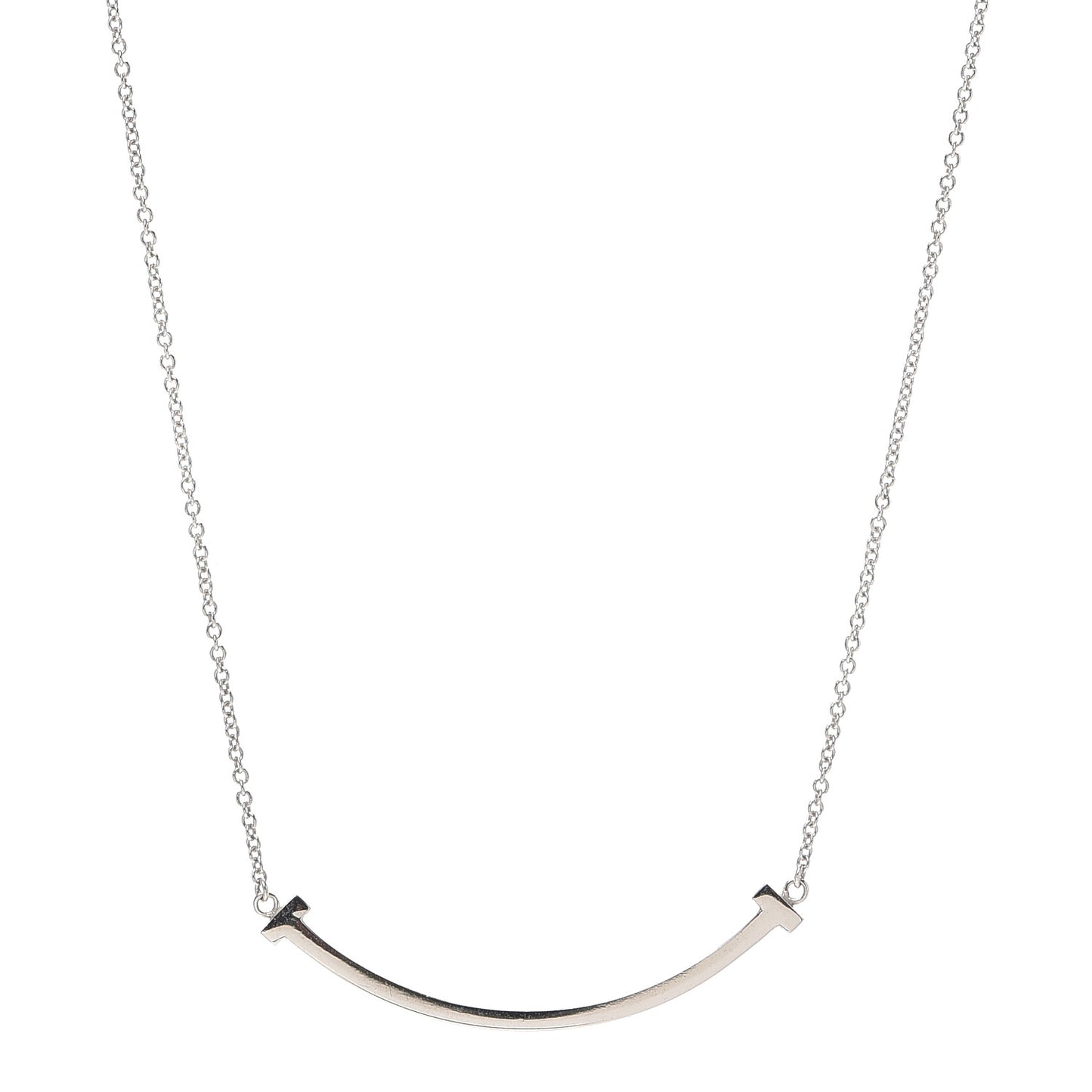 18K White Gold Small T Smile Pendant Necklace