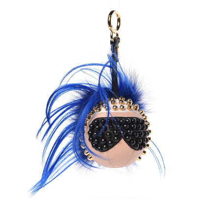 Fendi Lambskin Goat Fur Studded Punkarlito Bag Charm Blue 1 of 4
