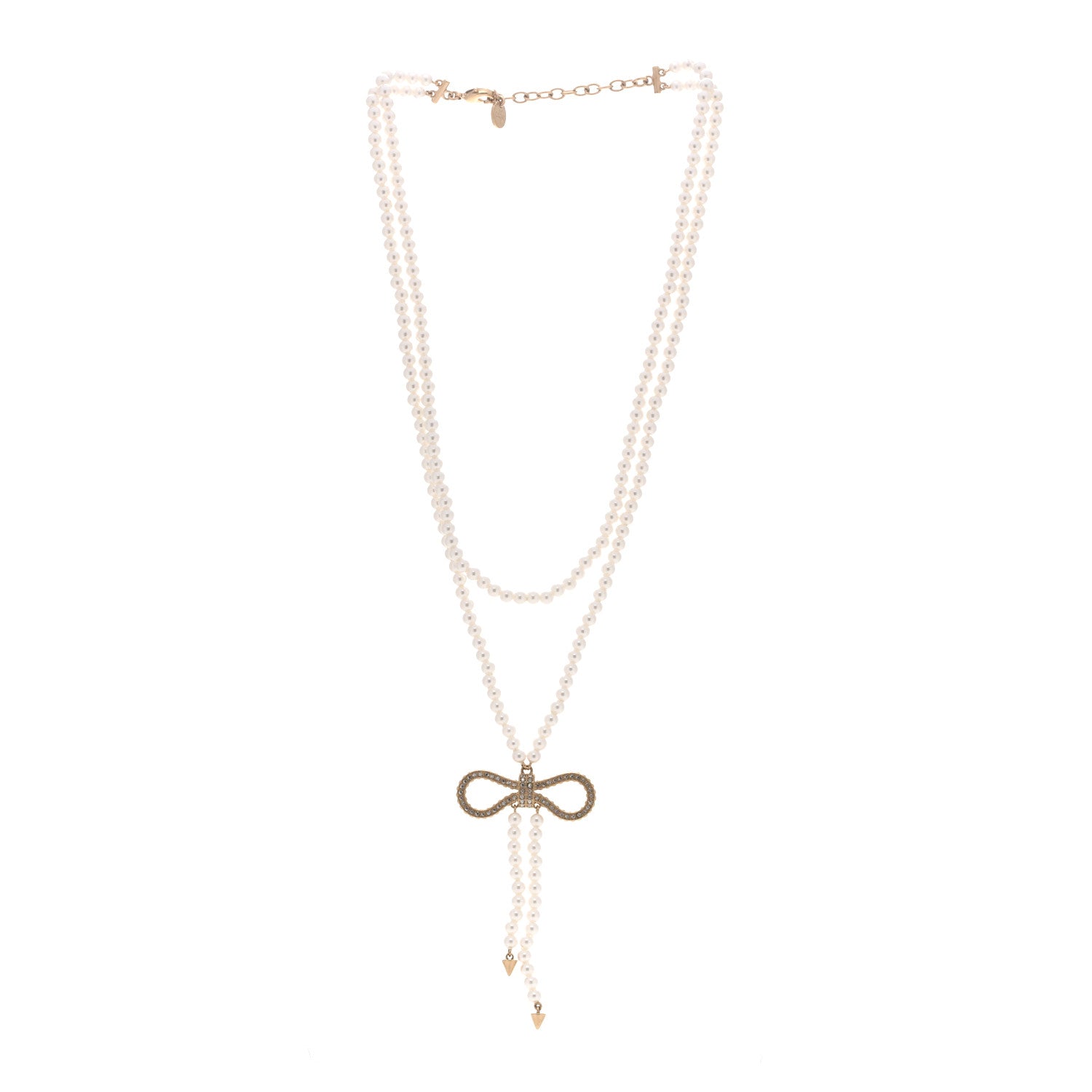 Christian Dior Crystal Pearl Bow Necklace Gold 3 of 5