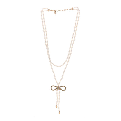 Christian Dior Crystal Pearl Bow Necklace Gold 3 of 5